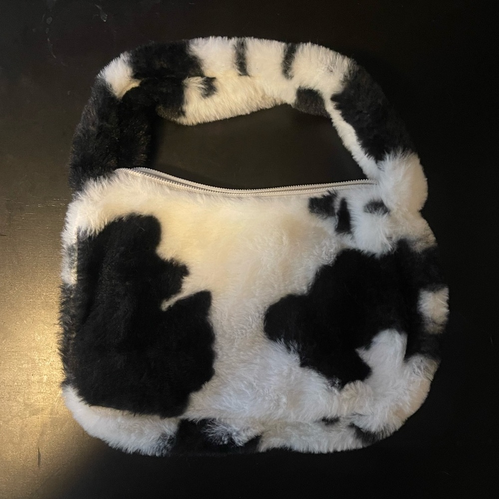 NWOT Y2K fuzzy cow print purse